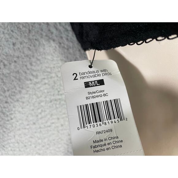 Rene Rofe Black Lace Bandeau Bra M/L Strapless Bralette Removable Pads NWT - Picture 11 of 11